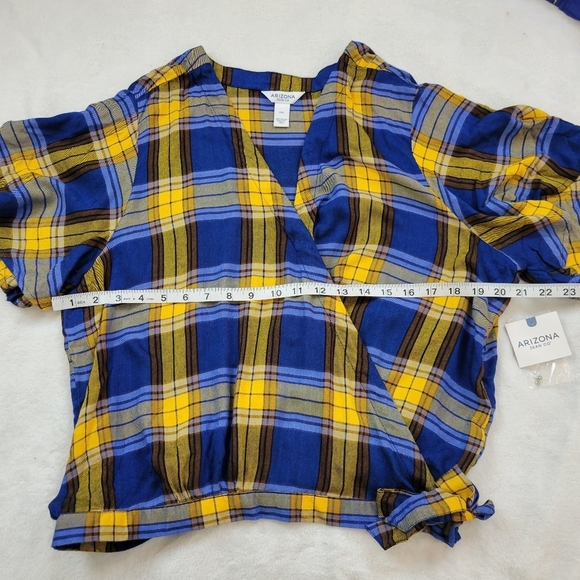Arizona Jean Co Yellow & Blue Plaid Wrap Tie Shirt xxl - Picture 7 of 9